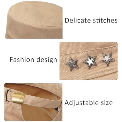 Cadet Hat Flat Top Hats Army Military Caps for Men Women - color: Beige D