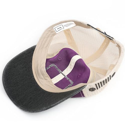 Jeep Have Fun Out There Patch Garment Washed Trucker Hat Unstructured for Men & Women - Adjustable Snapback Baseball Cap - color: Purple