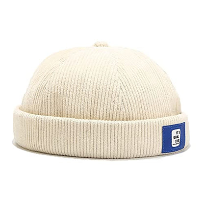 Men Hats Docker Cap Hats Beanie Sailor Cap Worker Hat Rolled Cuff Retro Brimless Hat with Adjustable - color: Dzm92*beige