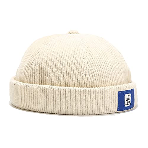 Men Hats Docker Cap Hats Beanie Sailor Cap Worker Hat Rolled Cuff Retro Brimless Hat with Adjustable - color: Dzm92*beige