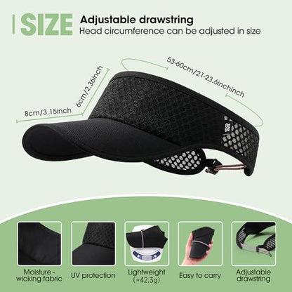 Breathable Mesh Sun Visor Lightweight Sport Hat for Men Women - color: Black