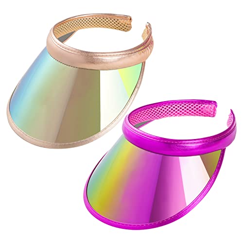 2 Pack Sun Visor Hats Women UV Sports Iridescent Multi Color Tennis Golf UPF Cap Headwear for Men Women Outdoor Summer Travel - color: Rose & Khaki