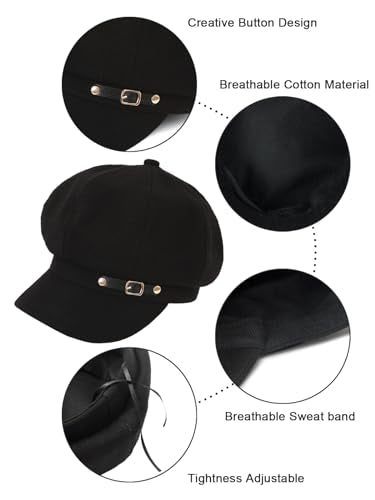 Women Beret Newsboy Hats Classic Autumn Spring Winter Cap - color: Black-2