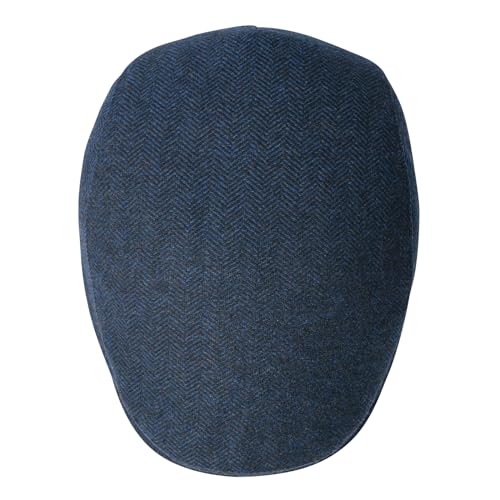 FEINION Men Wool Blend Flat Cap Tweed Newsboy Ivy Hat - color: Herringbone Navy