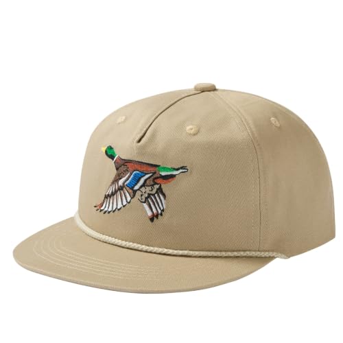 BASSDASH Embroidered Soft Top Flat Brim Duck Hat Snapback Cap for Hunting, Fishing, and Outdoor Activities - color: Khaki/Mallard
