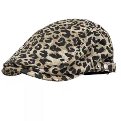 Retro Leopard Beret Cap 20s-Gatsby Fashion Cows Newsboy Caps Cotton Blend Ivy Flat Cabbie Hat Medium - color: Khaki-leopard-nb