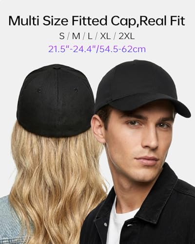 Zylioo XL L Fitted Hats for Men Big Heads, Closed Back Baseball Cap Stretch - color: Black-soft Crown, size: Large