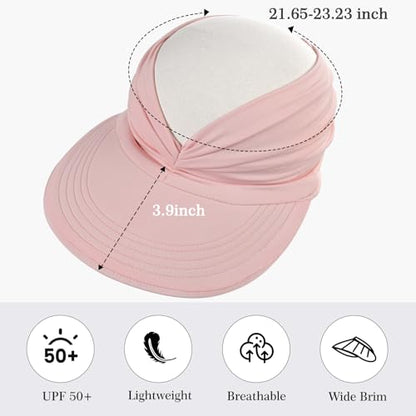 Sun Hats for Women, Wide Brim UV Protection Foldable Sun Visor Hats, UPF50+ - color: Pink