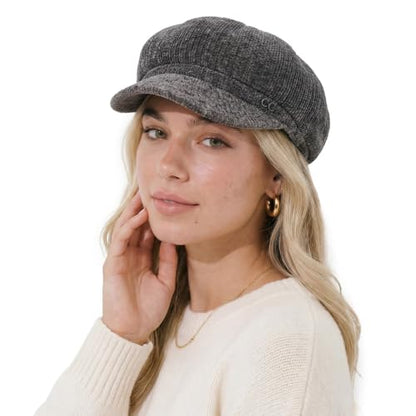 C.C Knitted Newsboy Cap for Women – Soft Knit Hat with Adjustable Velcro, Lightweight Warm Winter Style - color: Knitted-dk. Grey