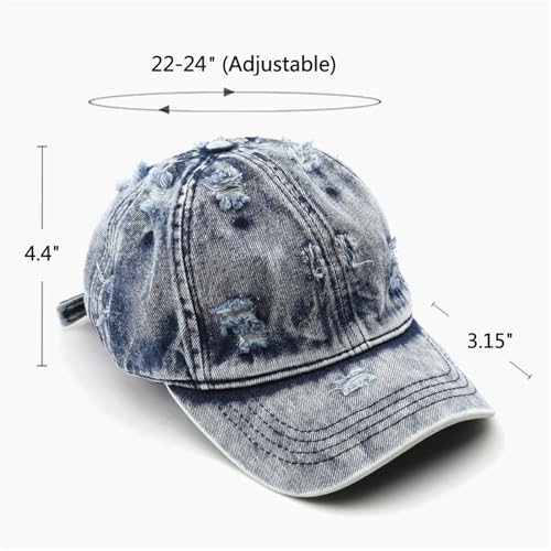 Vintage Washed Distressed Baseball Cap Unconstructed Cotton Denim Trucker Dad Hat for Men Women Headwear - color: Blue