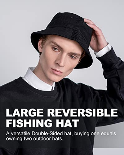 Zylioo XXL Bucket Hat for Big Heads, Reversible Fishing Sun Hat - color: Double-sided Black, size: X-Small-Small