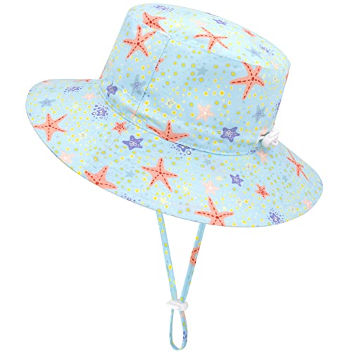 Sarfel Baby Sun Hat Summer Baby Boy Hats UPF 50+ Sun Protection Toddler Hat Bucket for Baby Girl Adjustable Kid Cap - color: Blue Starfish, size: 12-24 Months