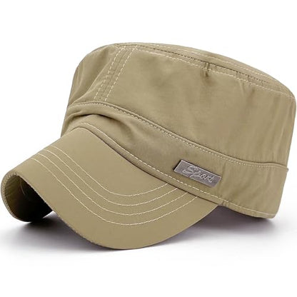 Loneshark Water Resistant Military Hat Quick Dry Cadet Cap Army Flat Top - color: Rectangle-logo-khaki