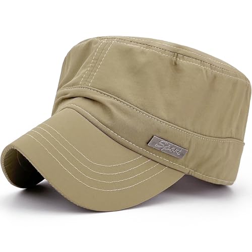 Loneshark Water Resistant Military Hat Quick Dry Cadet Cap Army Flat Top - color: Rectangle-logo-khaki