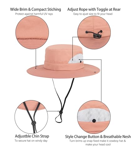 Kids Sun Hat with UV Protection Beach Bucket hat Safari Boonie Cap - color: Pink