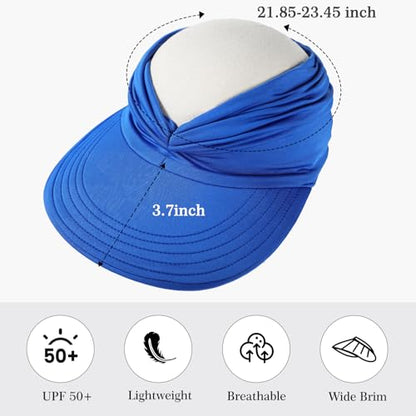 Sun Hats for Women, Wide Brim UV Protection Foldable Sun Visor Hats, UPF50+ - color: Blue