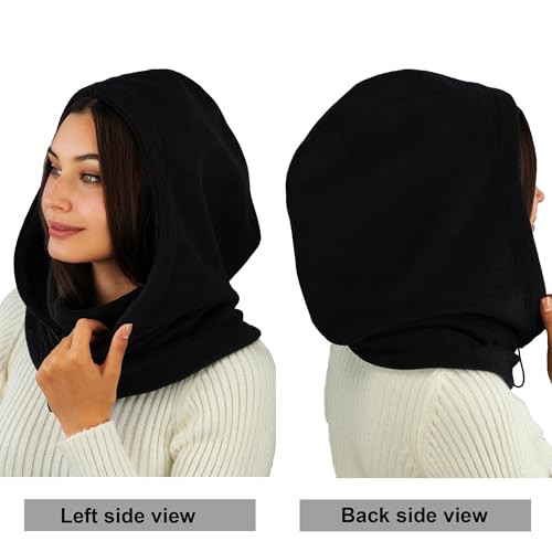 Fleece Balaclava Over Helmet - Warm Helmet Ninja Hood - Snowboard Hooded Hat Neck Gaiter Ski Mask - color: Black, size: One Size