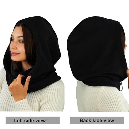 Fleece Balaclava Over Helmet - Warm Helmet Ninja Hood - Snowboard Hooded Hat Neck Gaiter Ski Mask - color: Black, size: One Size
