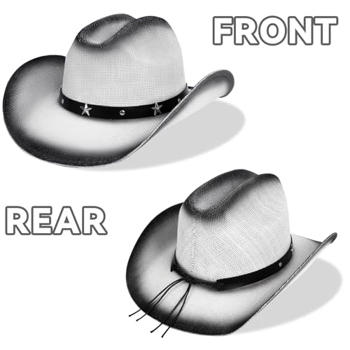 WQWOVRVO Cowboy Hat,Cowgirl hat,Brown Cowboy Hats for Women/Mens Straw Wide with Shapeable Brim Western Cowboy Hat for Womens - color: White & Black Color