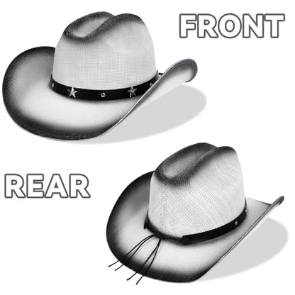 WQWOVRVO Cowboy Hat,Cowgirl hat,Brown Cowboy Hats for Women/Mens Straw Wide with Shapeable Brim Western Cowboy Hat for Womens - color: White & Black Color