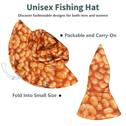 Funny Sun Hat for Men Women Wide Brim Bucket Hat Hiking Boonie Hat Summer Beach Fishing Caps - color: Baked Beans