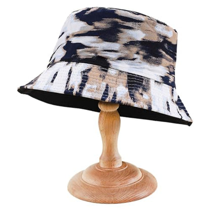 Men Women Unisex Graffiti Bucket hat, Packable Outdoor Summer Fishing Sun hat, Double-Sided Beach Cap - color: Navy Blue