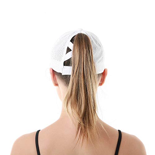 Womens Criss Cross Ponytail Hat Quick Drying Baseball Cap Sun Hats UV Protection Sport Cap - color: White