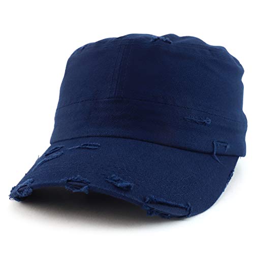 Armycrew Military Cadet Style Flat Top Distressed Vintage Cap - color: Navy