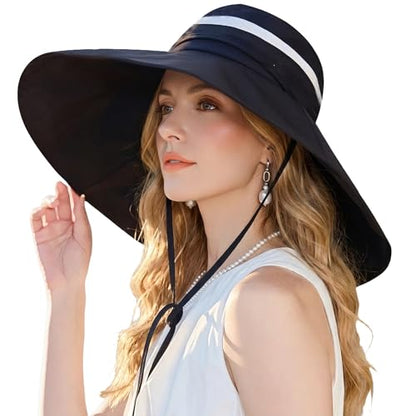 Women Wide Brim Sun Protection Hat Summer Fishing Hats - color: Black