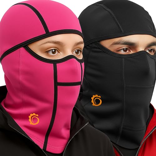 GearTOP Balaclava Ski Mask for Men and Women, Winter Motorcycle Face Mask - color: Black & Pink
