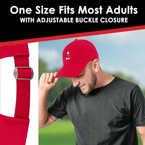 Disney Mickey Mouse Embroidered Cotton Adjustable Dad Hat with Curved Brim - color: Red