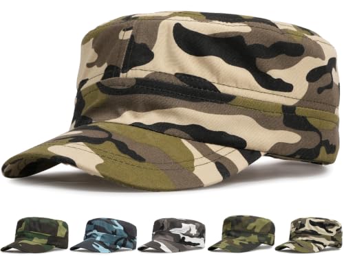 Initlove Cadet Army Cap Military Unisex Flat Top Hat for Men Women - color: Camo Beige