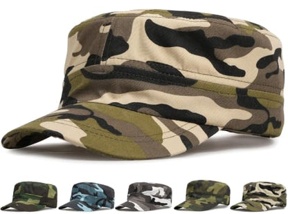 Initlove Cadet Army Cap Military Unisex Flat Top Hat for Men Women - color: Camo Beige