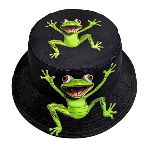 Printed Bucket Hat - Reversible Packable Summer Travel Beach Sun Cap for Men Women Teens - color: Cartoon Frog