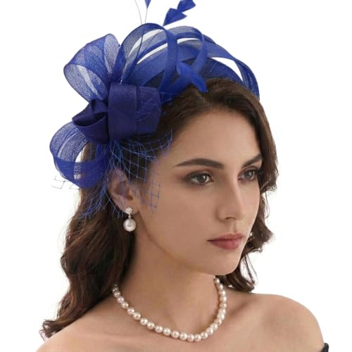DRESHOW Fascinators Hats for Women Tea Party Hat Vintage Derby Pillbox Kentucky Hat Church Cocktail Headwear - color: 1 Pack Fascinator Headband: Navy