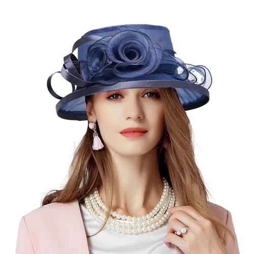 Floral Wedding Hat for Women's Tea Party Fascinators Kentucky Church Derby Hats - color: Navy
