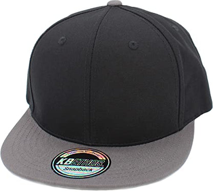 KBETHOS Classic Snapback Hat Blank Cap Underbrim Cotton Wool Blend Flat Visor Adjustable Unisex - color: Black Dark Gray