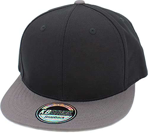 KBETHOS Classic Snapback Hat Blank Cap Underbrim Cotton Wool Blend Flat Visor Adjustable Unisex - color: Black Dark Gray