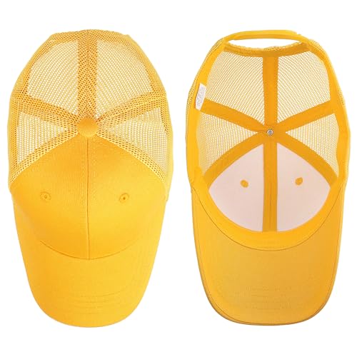 Falari Trucker Hat Baseball Cap Structured Plain Design 6 Panel, Adjustable Size - color: 1pk Yellow