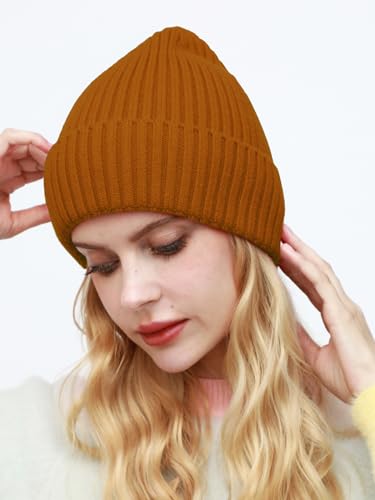 ROYBENS Womens Satin Lined Beanie for Men Wool Knit Cuffed Warm Winter Hats - color: 2pcs (Camel+black)