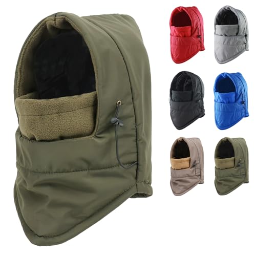 Peicees Thermal Winter Balaclava, Waterproof Ski Mask Fleece Lining Face Mask Hooded Scarf Hat Neck Gaiter for Men Women - color: Green