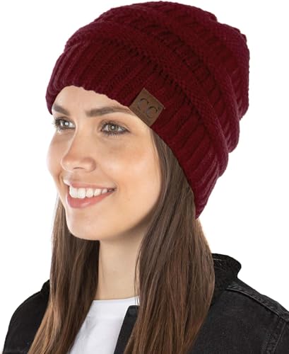 Funky Junque Adult Winter Beanie Slouchy Knit Skull Cap - color: Burgundy