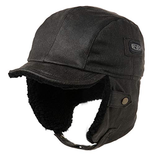 Comhats Aviator Hat Faux Leather Pilot Cap Oversize Adult Men Winter Trapper Hunting Hat 56-66CM - color: Black, size: 3X-Large