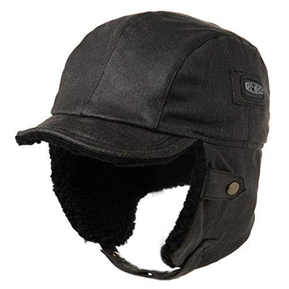 Comhats Aviator Hat Faux Leather Pilot Cap Oversize Adult Men Winter Trapper Hunting Hat 56-66CM - color: Black, size: 3X-Large
