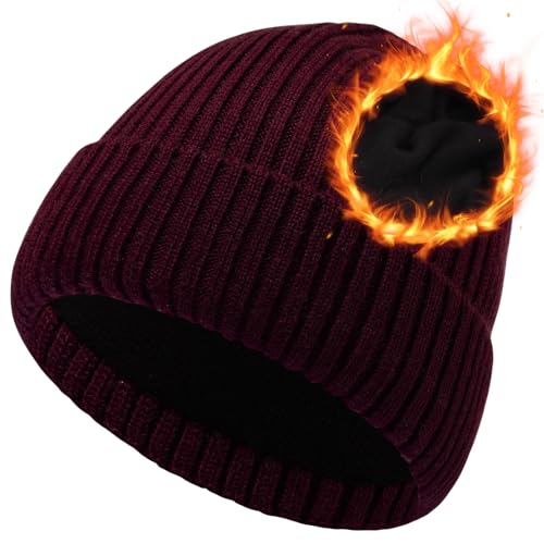 Oversize M/L/XL/XXL Merino Wool Beanie Hat for Men & Women - color: Wine, size: Medium-Large