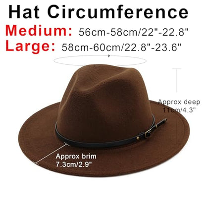 DRESHOW Women Classic Felt Fedora Wide Brim Floppy with Belt Buckle Panama Hat - color: 1 Pack: Felt Fedora Coffee