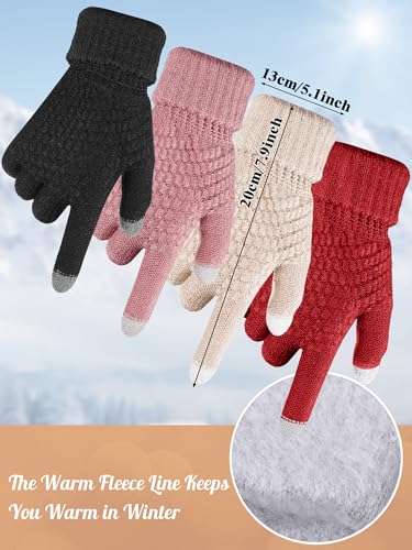 JaGely 8 Pieces Women Winter Hats and Gloves Set Women Warm Touchscreen Knitted Lined Gloves Winter Beanies - color: Black, Pink, Beige, Red