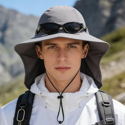 Sun Hats for Men Women with Neck Flap UPF 50+ UV Protection Wide Brim Bucket Hat Safari Hiking Fishing Hats - color: Light Grey