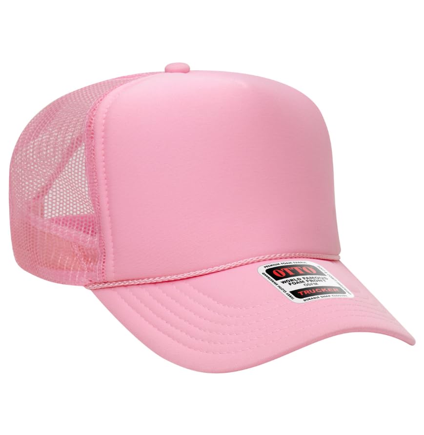 Otto Cap 5-Panel High Crown Mesh Back Trucker Hat - color: Pink