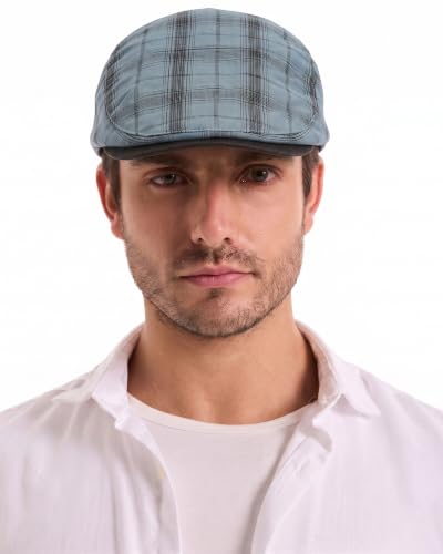 ZLYC 남성용 여름 플랫 캡 Scally Ivy Gatsby Newsboy Beret Driver Cabbie 사냥 모자 - color: 격자 무늬 블루